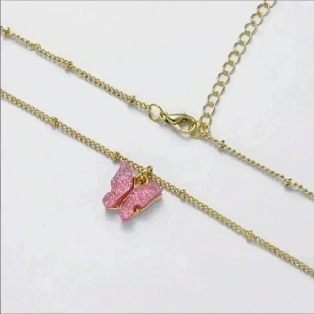 Purple or Blue Butterfly Gold Necklace NWT